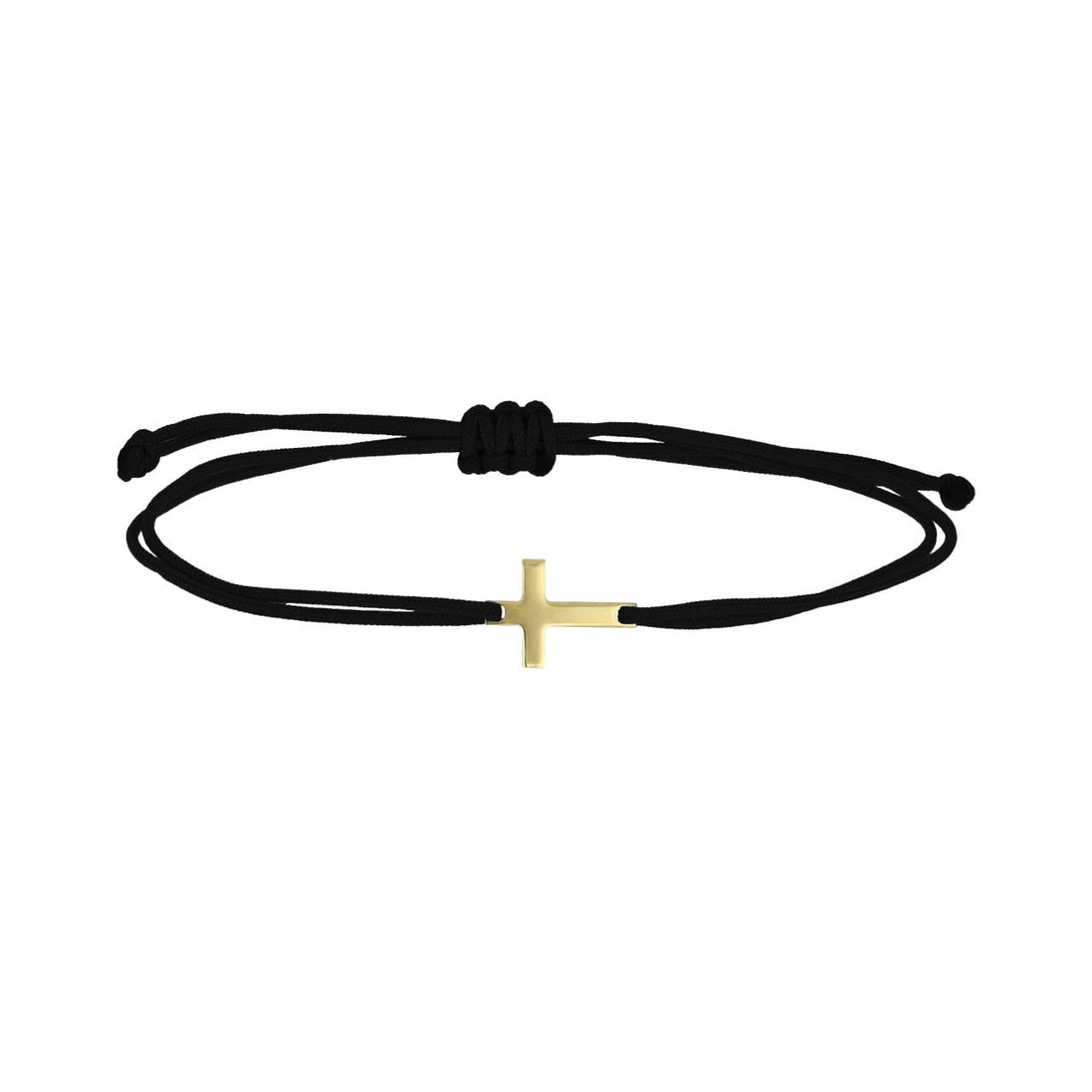 igold - Bracciale con Cordino Nero e Croce Centrale in Oro Giallo 375% 9 kt