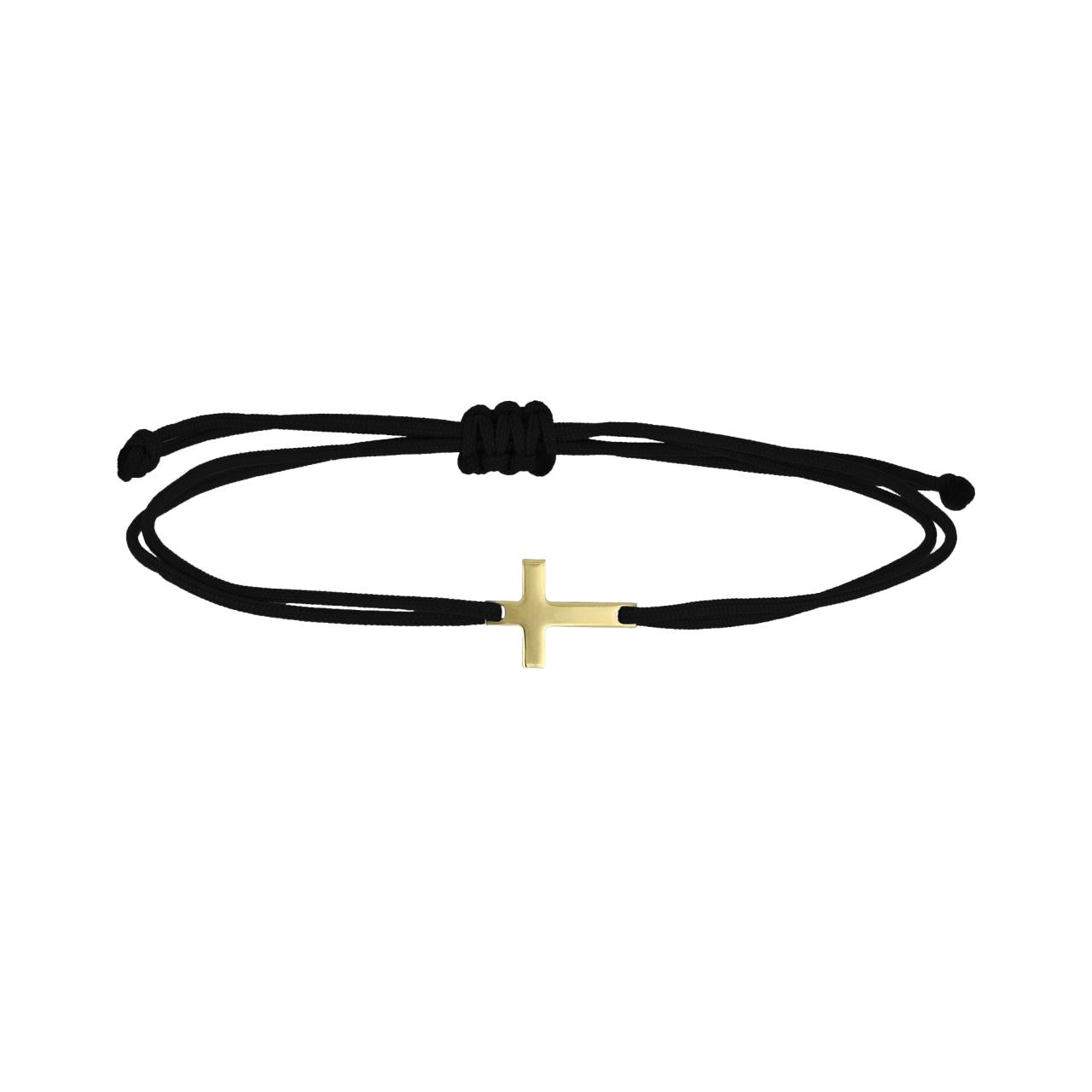 igold - Bracciale con Cordino Nero e Croce Centrale in Oro Giallo 375% 9 kt