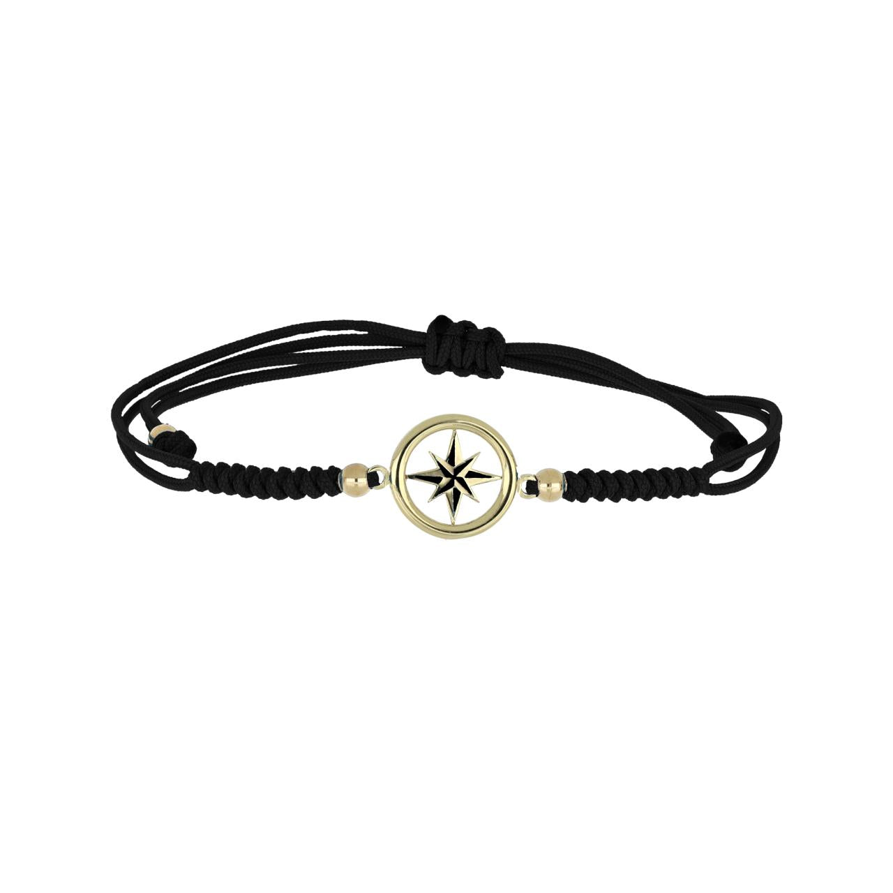 igold - Bracciale Uomo con Rosa dei Venti in Oro Giallo 375% 9 kt e Cordino Nero Regolabile