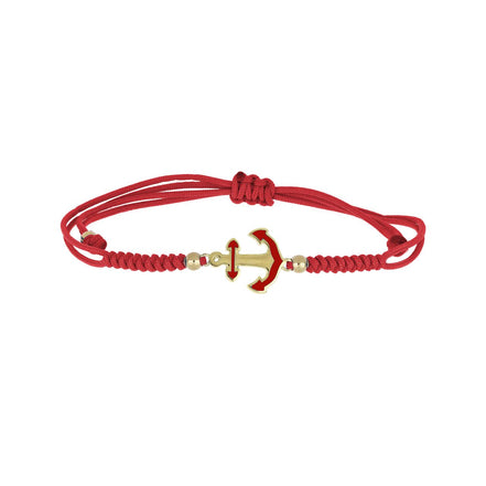 igold - Bracciale con Ancora Smaltata Rossa in Oro Giallo 375% 9 kt e Cordino Rosso Regolabile