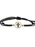 igold - Bracciale con Medaglia Tonda e Croce Stilizzata in Oro Giallo 375% 9 kt su Cordino Nero