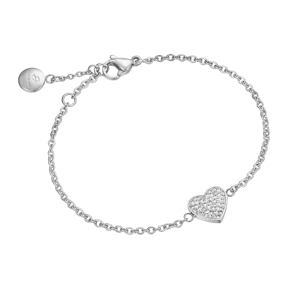 luca barra - BRACCIALE DONNA IN ACCIAIO CON CUORICINO E CRISTALLI BIANCHI