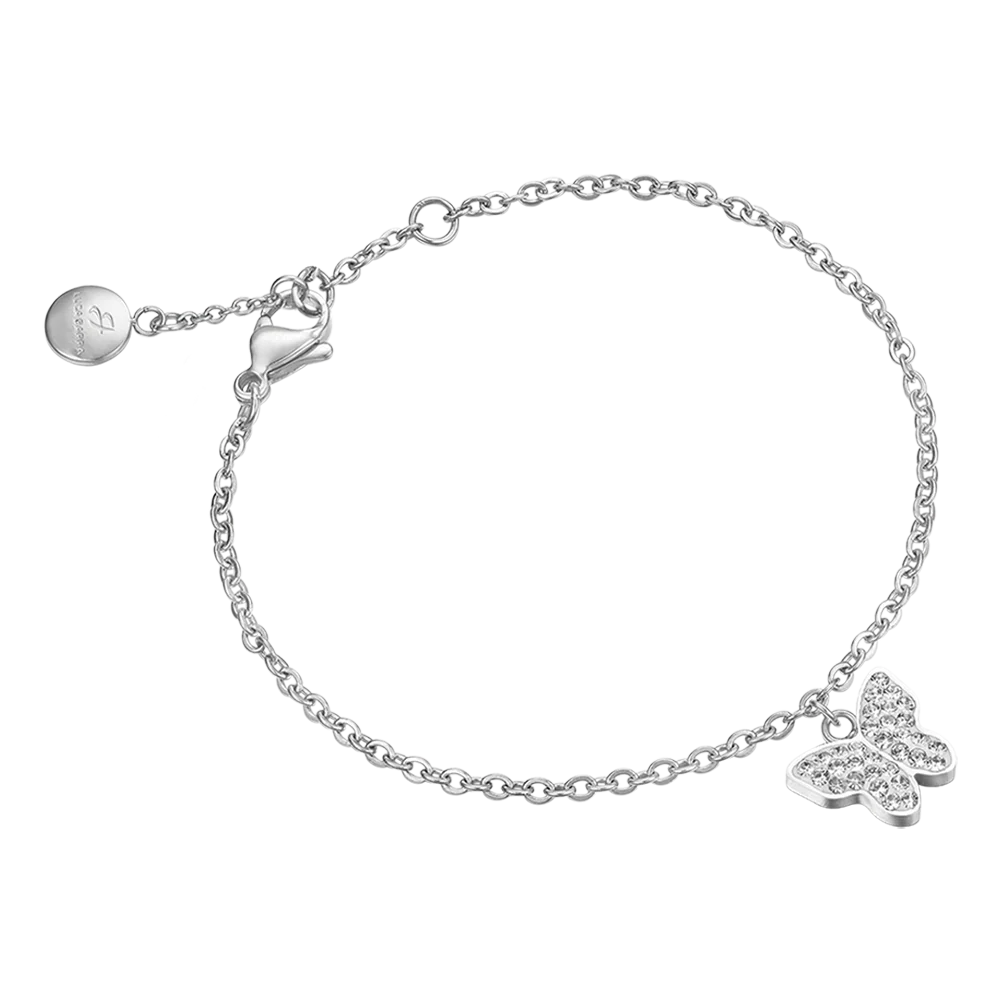 luca barra - BRACCIALE DONNA IN ACCIAIO CON FARFALLA E CRISTALLI