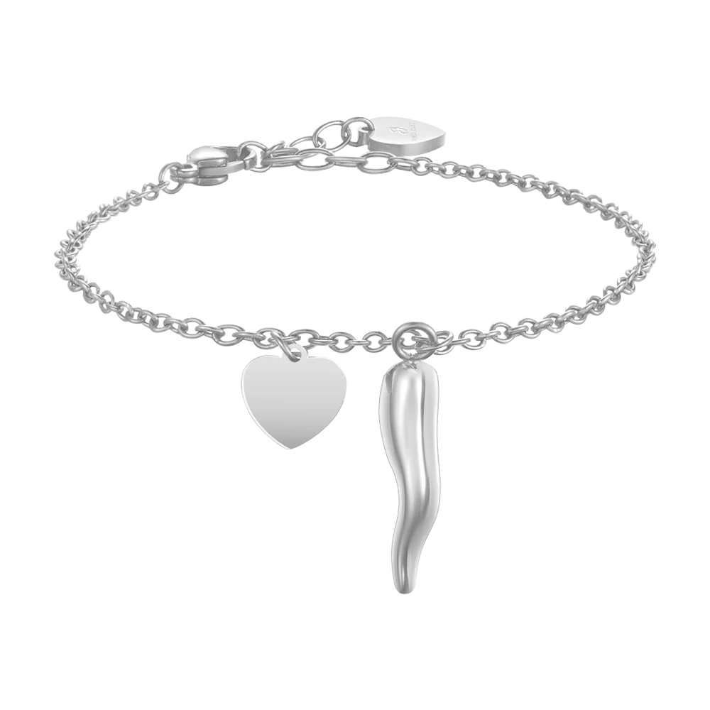 luca barra - BRACCIALE DONNA IN ACCIAIO CON CUORE E CORNO
