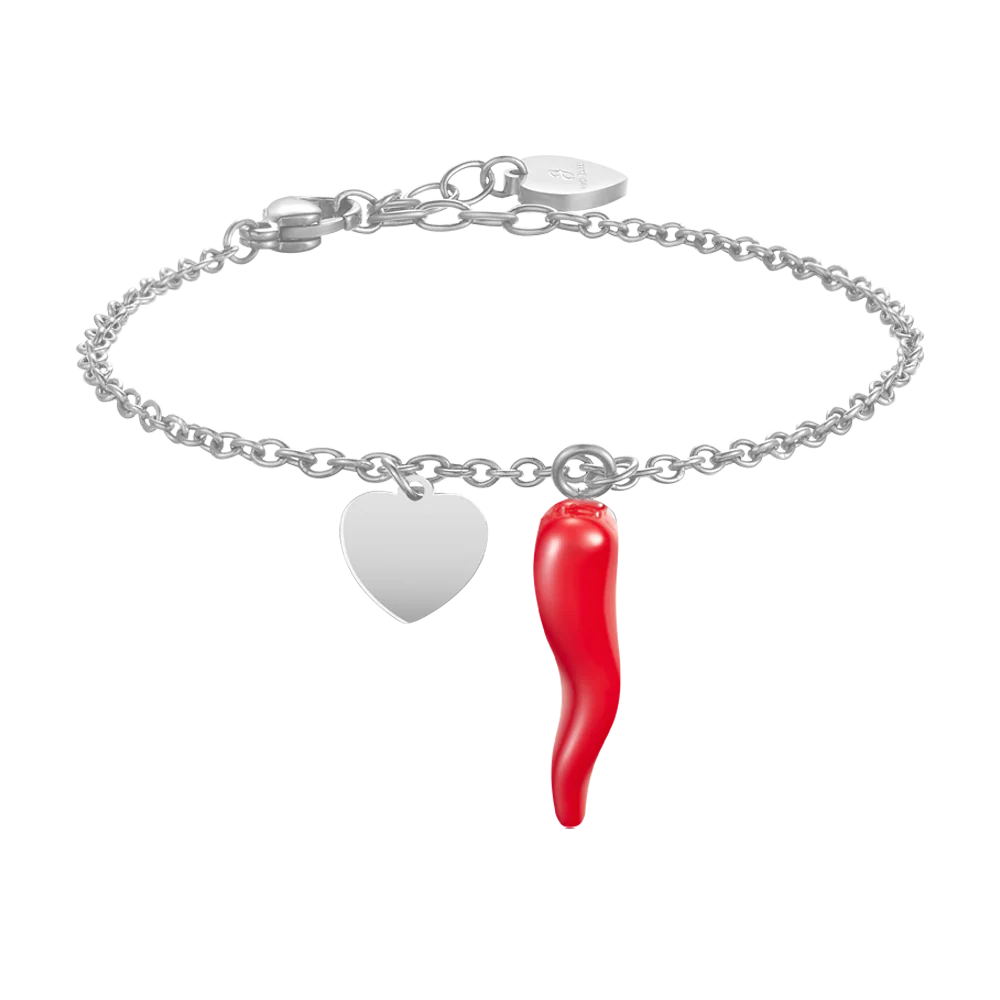 luca barra - BRACCIALE DONNA IN ACCIAIO CON CUORE E CORNO ROSSO