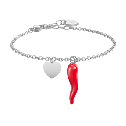luca barra - BRACCIALE DONNA IN ACCIAIO CON CUORE E CORNO ROSSO
