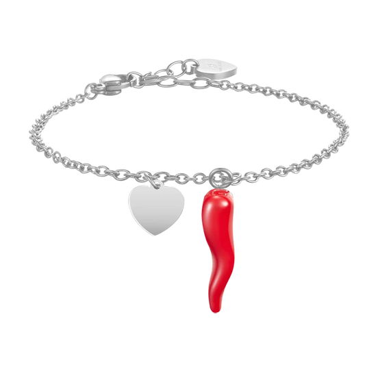 luca barra - BRACCIALE DONNA IN ACCIAIO CON CUORE E CORNO ROSSO