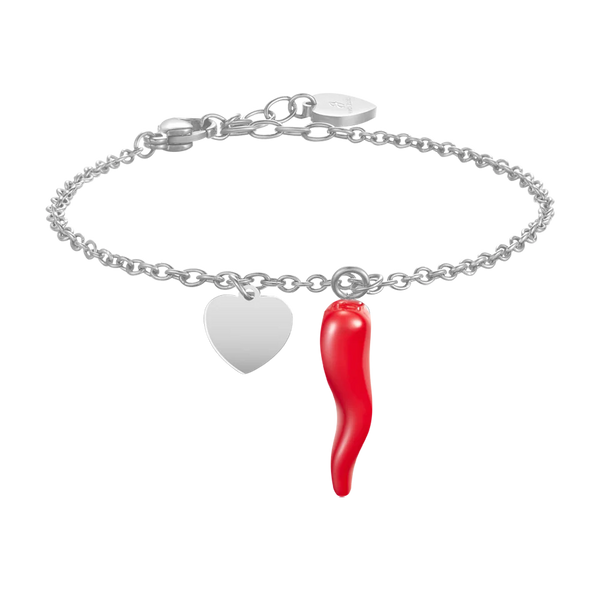luca barra - BRACCIALE DONNA IN ACCIAIO CON CUORE E CORNO ROSSO