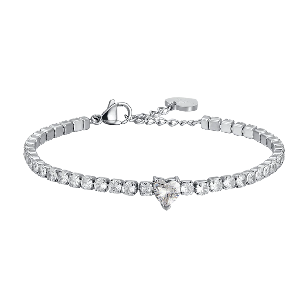 luca barra - BRACCIALE DONNA IN ACCIAIO CON CRISTALLI BIANCHI E CUORE CRISTALLO