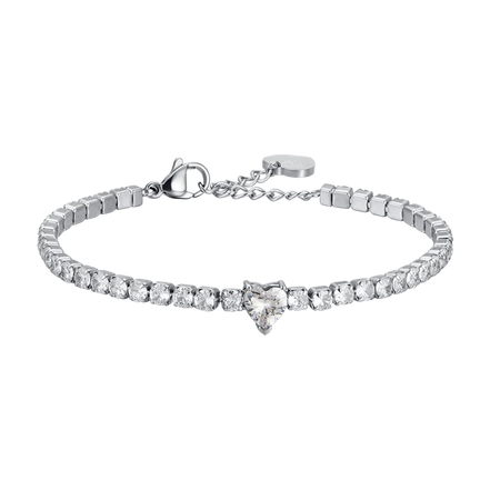 luca barra - BRACCIALE DONNA IN ACCIAIO CON CRISTALLI BIANCHI E CUORE CRISTALLO