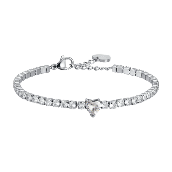 luca barra - BRACCIALE DONNA IN ACCIAIO CON CRISTALLI BIANCHI E CUORE CRISTALLO