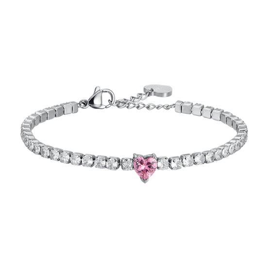 luca barra - BRACCIALE DONNA IN ACCIAIO CON CRISTALLI BIANCHI E CUORE CRISTALLO ROSA