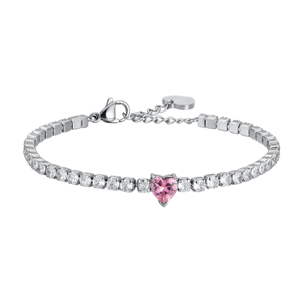luca barra - BRACCIALE DONNA IN ACCIAIO CON CRISTALLI BIANCHI E CUORE CRISTALLO ROSA