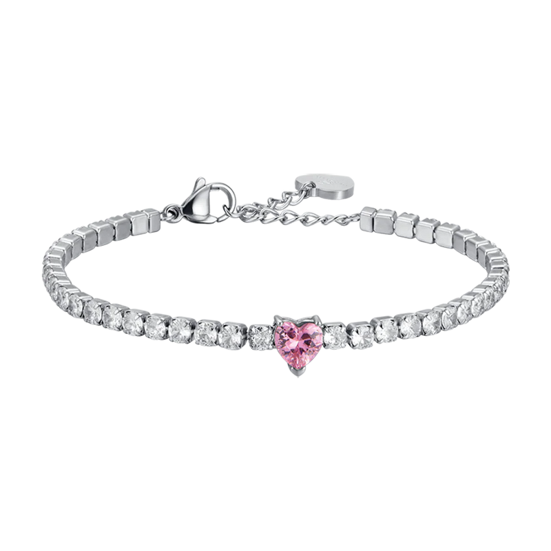 luca barra - BRACCIALE DONNA IN ACCIAIO CON CRISTALLI BIANCHI E CUORE CRISTALLO ROSA