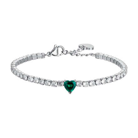 luca barra - BRACCIALE TENNIS DONNA IN ACCIAIO CON CRISTALLI BIANCHI E CUORE CRISTALLO VERDE
