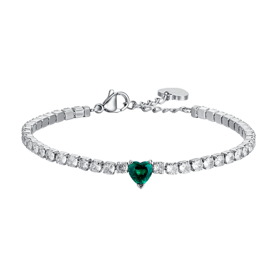 luca barra - BRACCIALE TENNIS DONNA IN ACCIAIO CON CRISTALLI BIANCHI E CUORE CRISTALLO VERDE