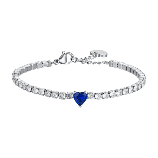 luca barra - BRACCIALE TENNIS DONNA IN ACCIAIO CON CRISTALLI BIANCHI E CUORE CRISTALLO BLU
