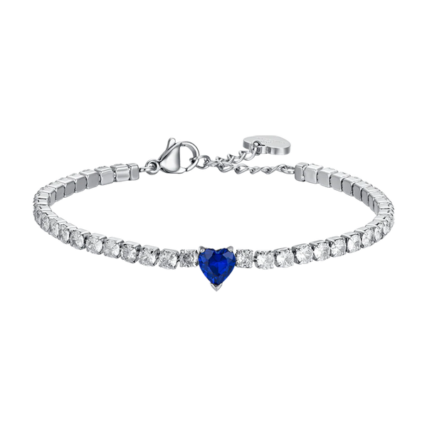 luca barra - BRACCIALE TENNIS DONNA IN ACCIAIO CON CRISTALLI BIANCHI E CUORE CRISTALLO BLU