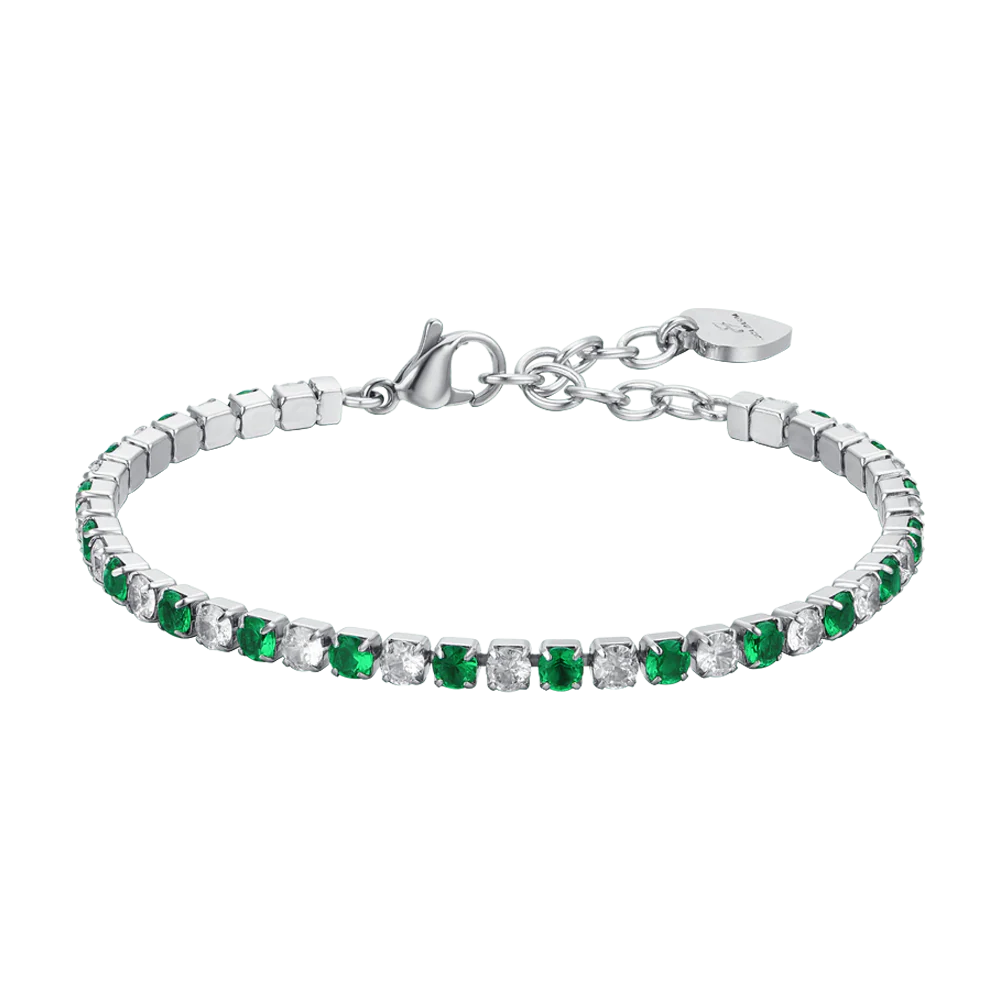 luca barra - BRACCIALE TENNIS DONNA CRISTALLI VERDI E BIANCHI