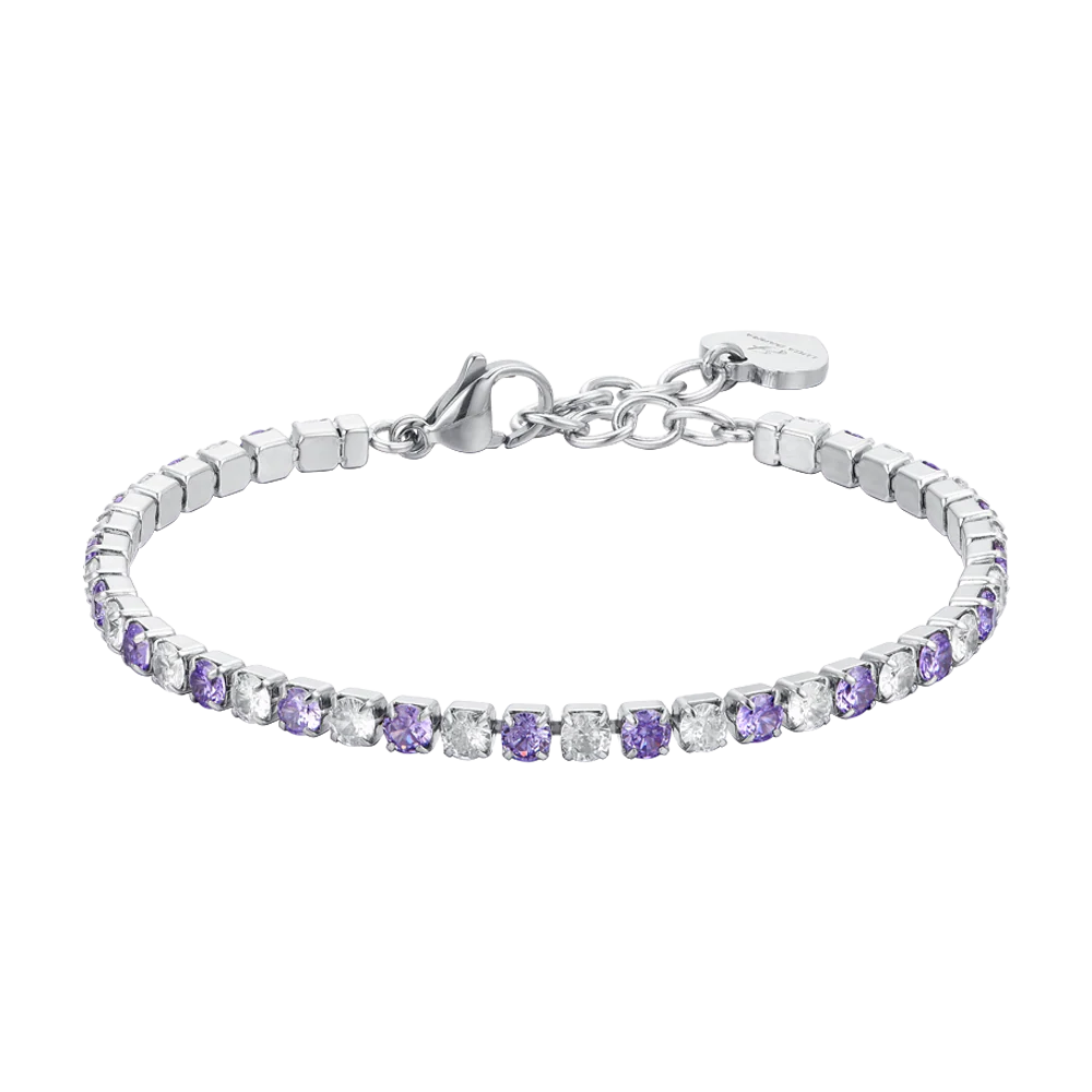 luca barra - BRACCIALE TENNIS DONNA CRISTALLI VIOLA E BIANCHI