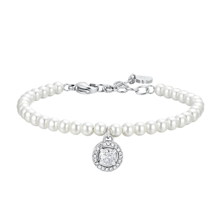 luca barra - BRACCIALE DONNA IN ACCIAIO PERLE SINTETICHE E ZIRCONE BIANCO