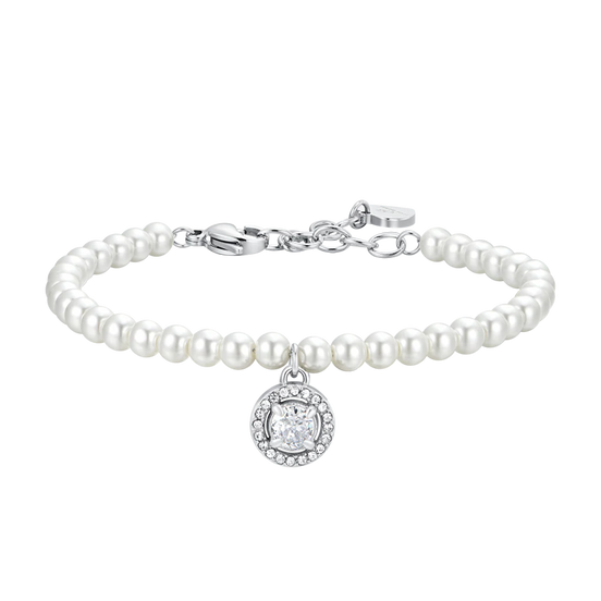 luca barra - BRACCIALE DONNA IN ACCIAIO PERLE SINTETICHE E ZIRCONE BIANCO