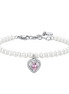 luca barra - BRACCIALE DONNA IN ACCIAIO PERLE SINTETICHE E CUORE ZIRCONE ROSA
