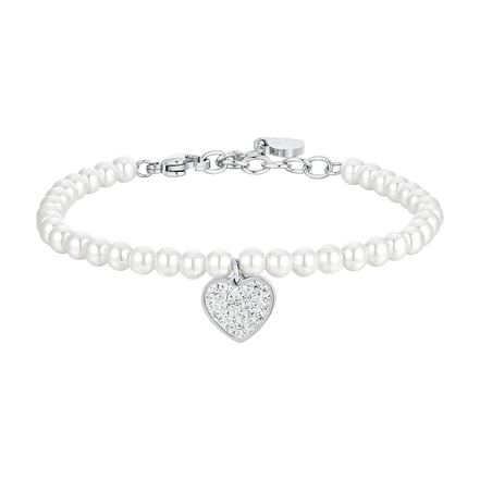 luca barra - BRACCIALE DONNA IN ACCIAIO PERLE SINTETICHE E CUORE