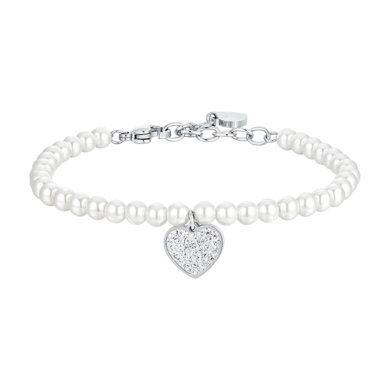 luca barra - BRACCIALE DONNA IN ACCIAIO PERLE SINTETICHE E CUORE