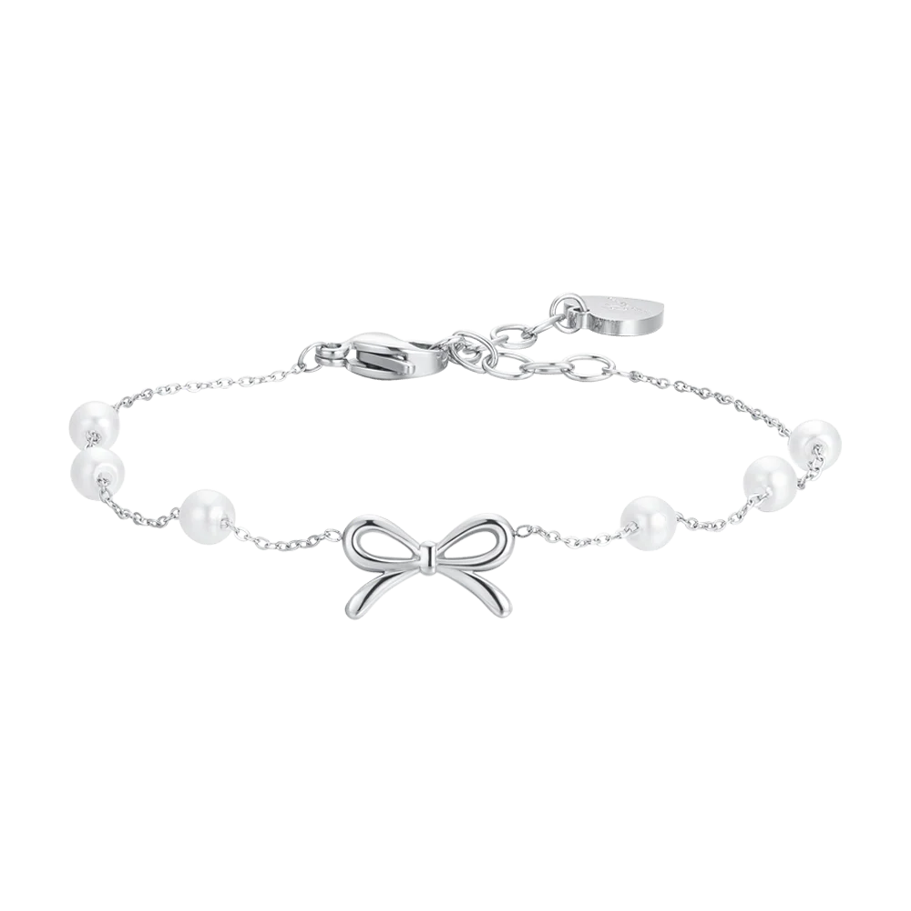 luca barra - BRACCIALE DONNA IN ACCIAIO PERLE SINTETICHE E FIOCCO