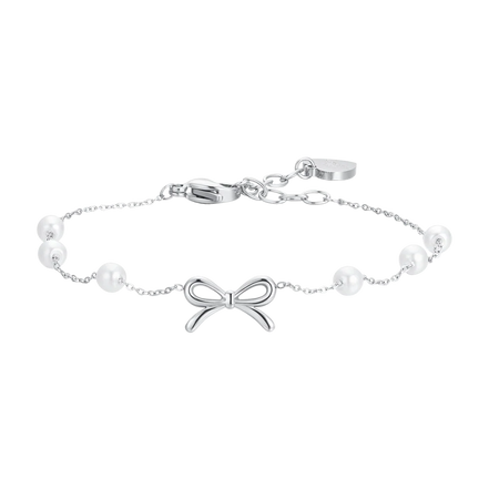 luca barra - BRACCIALE DONNA IN ACCIAIO PERLE SINTETICHE E FIOCCO