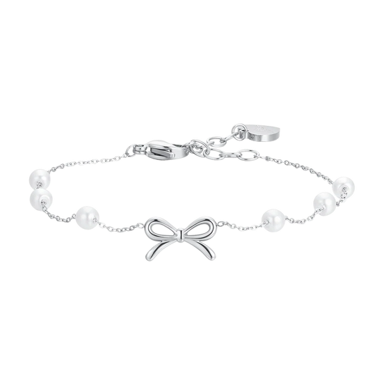 luca barra - BRACCIALE DONNA IN ACCIAIO PERLE SINTETICHE E FIOCCO