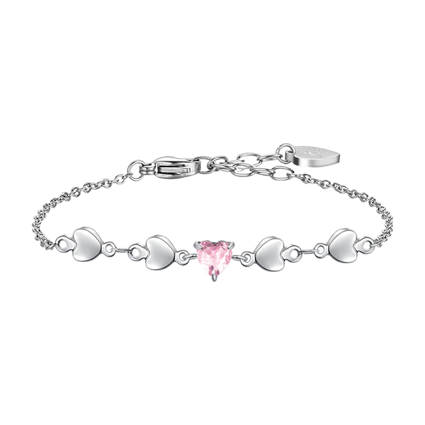 luca barra - BRACCIALE DONNA IN ACCIAIO CON CUORI E ZIRCONE ROSA