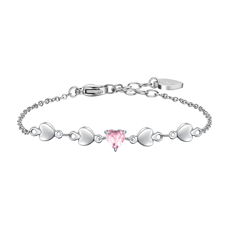 luca barra - BRACCIALE DONNA IN ACCIAIO CON CUORI E ZIRCONE ROSA