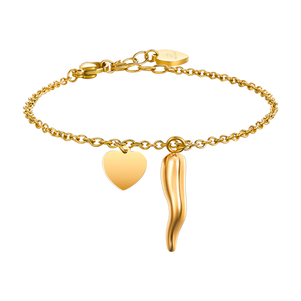luca barra - BRACCIALE DONNA IN ACCIAIO E IP GOLD CON CORNO E CUORE