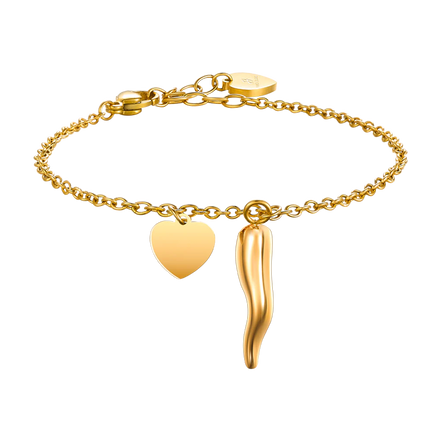luca barra - BRACCIALE DONNA IN ACCIAIO E IP GOLD CON CORNO E CUORE