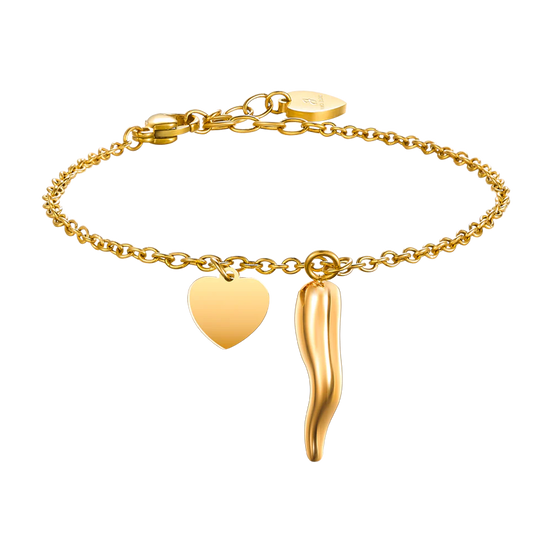 luca barra - BRACCIALE DONNA IN ACCIAIO E IP GOLD CON CORNO E CUORE
