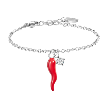luca barra - BRACCIALE IN ACCIAIO CON CORNO ROSSO E PUNTO LUCE