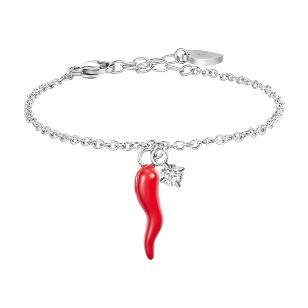 luca barra - BRACCIALE IN ACCIAIO CON CORNO ROSSO E PUNTO LUCE