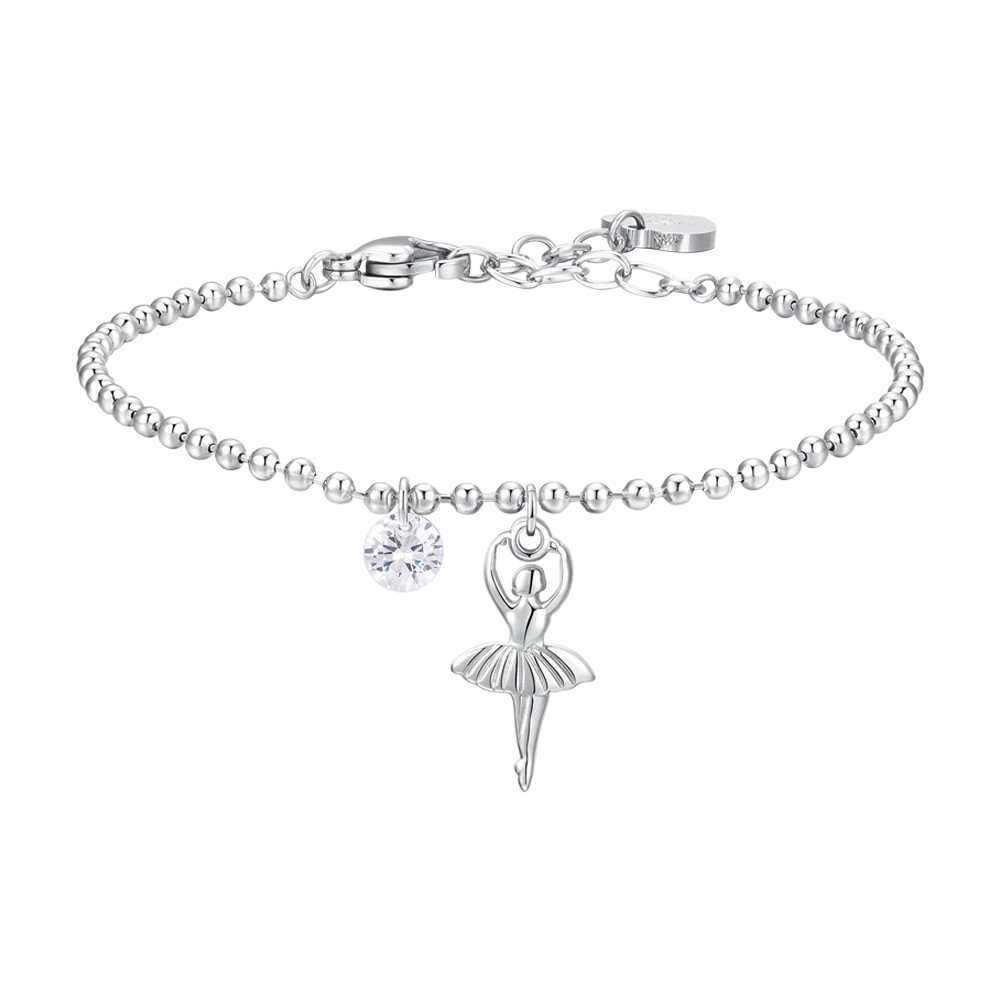 luca barra - BRACCIALE DONNA IN ACCIAIO CON BALLERINA E ZIRCONE BIANCO