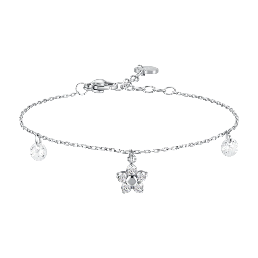 luca barra - BRACCIALE DONNA IN ACCIAIO CON PENDENTE FIORE E PETALI ZIRCONE BIANCO