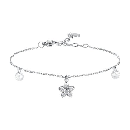 luca barra - BRACCIALE DONNA IN ACCIAIO CON PENDENTE FIORE E PETALI ZIRCONE BIANCO
