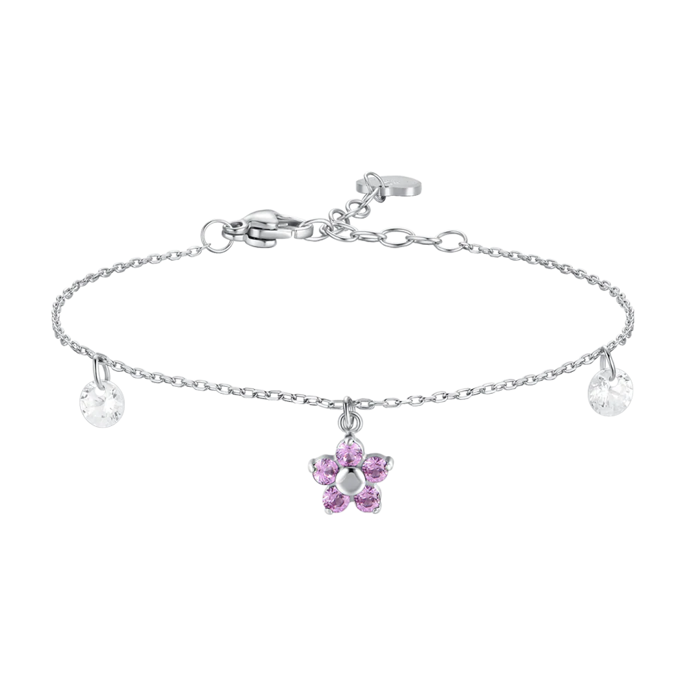 luca barra - BRACCIALE DONNA IN ACCIAIO CON PENDENTE FIORE E PETALI ZIRCONE ROSA