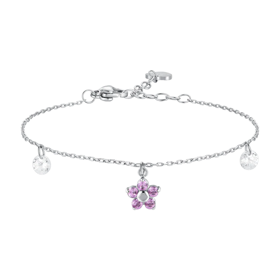 luca barra - BRACCIALE DONNA IN ACCIAIO CON PENDENTE FIORE E PETALI ZIRCONE ROSA