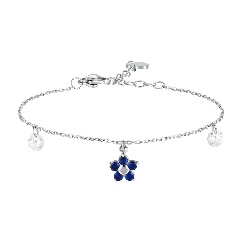 luca barra - BRACCIALE DONNA IN ACCIAIO CON PENDENTE FIORE E PETALI ZIRCONE BLU