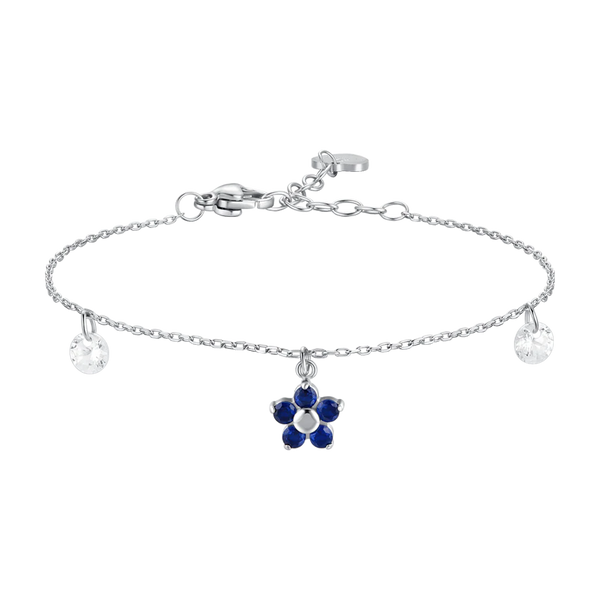 luca barra - BRACCIALE DONNA IN ACCIAIO CON PENDENTE FIORE E PETALI ZIRCONE BLU