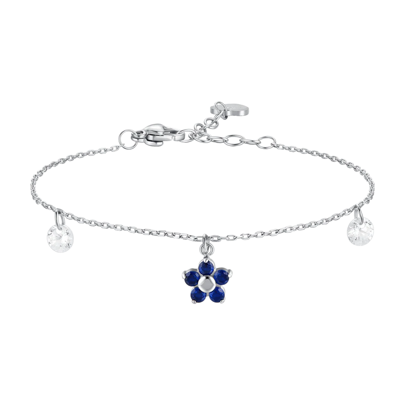 luca barra - BRACCIALE DONNA IN ACCIAIO CON PENDENTE FIORE E PETALI ZIRCONE BLU
