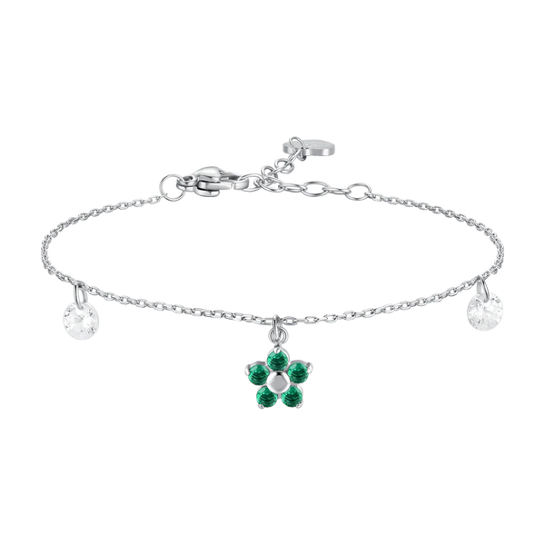luca barra - BRACCIALE DONNA IN ACCIAIO CON PENDENTE FIORE E PETALI ZIRCONE VERDE
