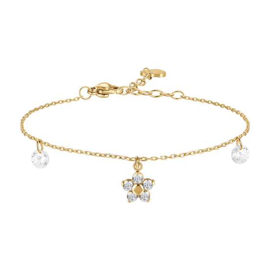 luca barra - BRACCIALE DONNA IN ACCIAIO COLORE ORO CON PENDENTE FIORE E PETALI ZIRCONE VERDE