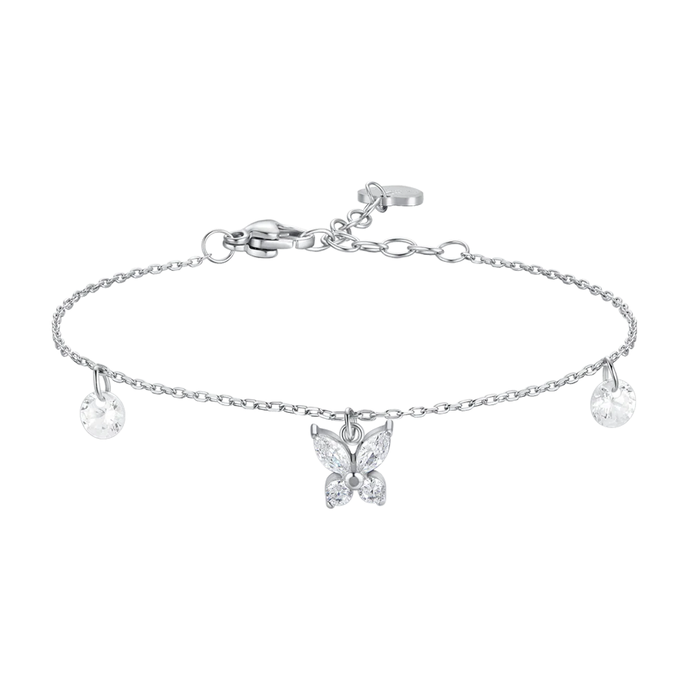 luca barra - BRACCIALE DONNA IN ACCIAIO CON PENDENTE FARFALLA ED ALI ZIRCONE BIANCO